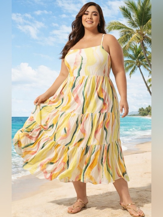 torrid Dresses & Skirts - Torrid NWT 2X Plus Size Colourful Wavy Stripe Tiered Maxi Dress Cotton Blend
